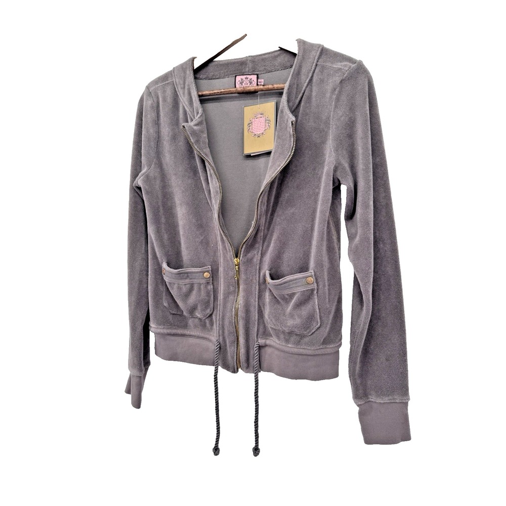 VTG NWT Gray beige Velour Full Zip Track Jacket Y2K Juicy Couture Pockets XL